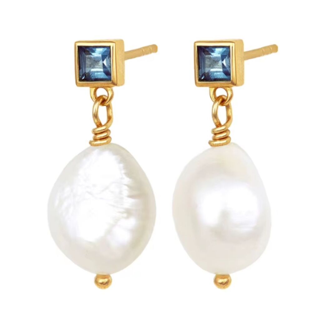 Elegant Natural Baroque Pearl Earrings 925 Sterling Silver Plated in 18K B7